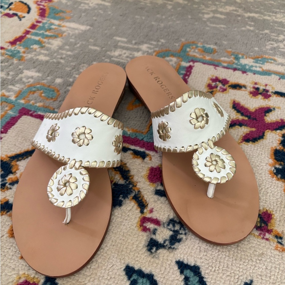 Jack Rogers Women's White and Gold Sandals